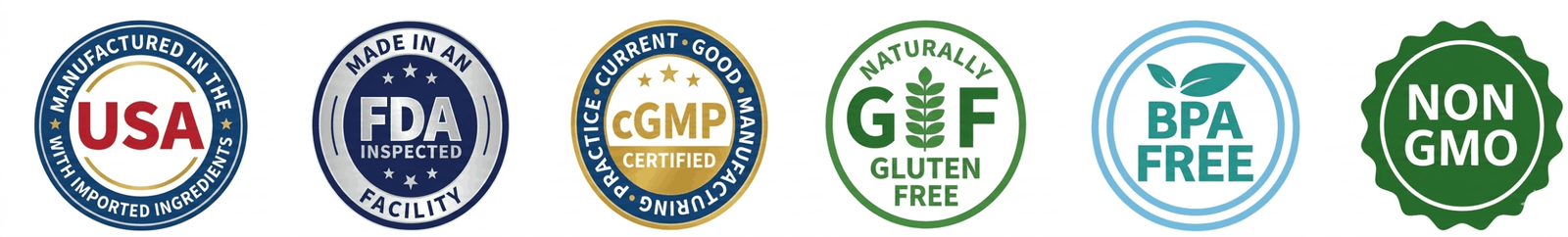 viriflow FDA registered, cGMP certified, sugar-free, non-GMO badges.