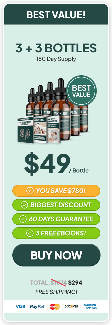 ViriFlow 6-bottle 180-day supply package with free bonuses