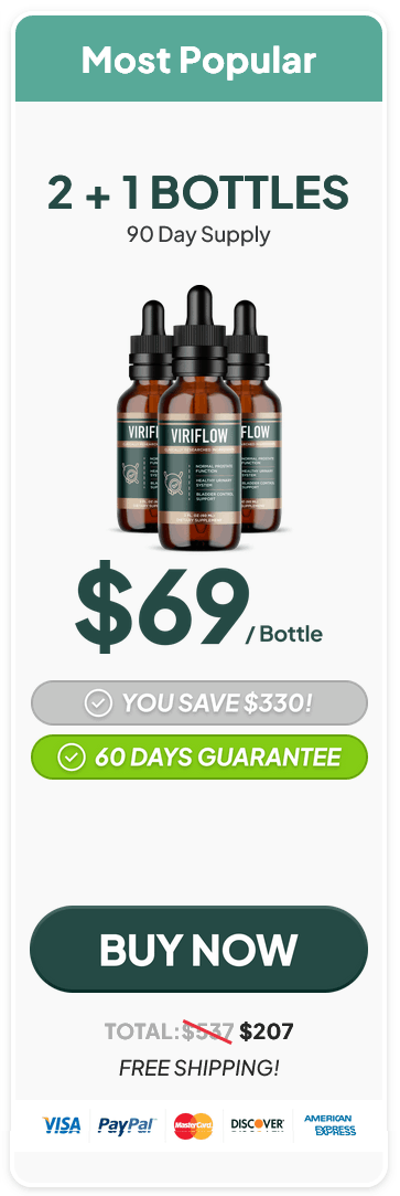 ViriFlow 3-bottle 90-day supply package with prostate support formula bottles